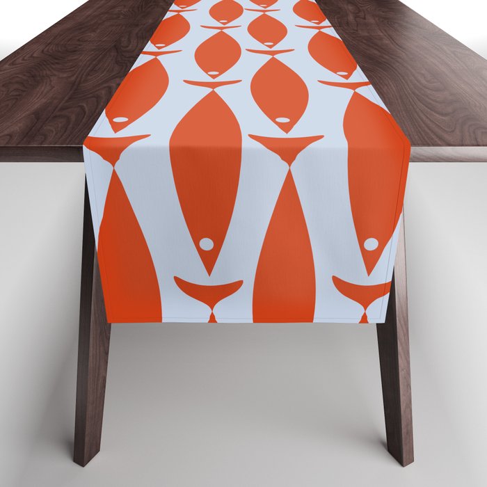 Coastal Fish Retro Pattern in Red Orange and Light Blue Table Runner Gallery Image 1