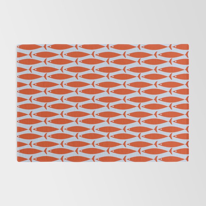 Coastal Fish Retro Pattern in Red Orange and Light Blue Rug Gallery Image 2
