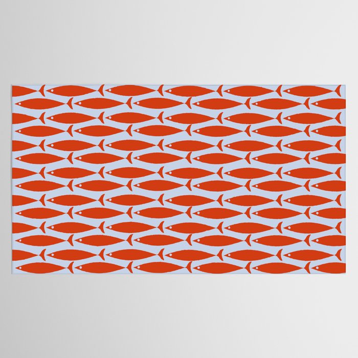 Coastal Fish Retro Pattern in Red Orange and Light Blue Tablecloth Gallery Image 2