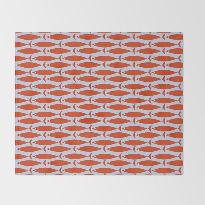 Coastal Fish Retro Pattern in Red Orange and Light Blue Throw Blanket Gallery Image 2