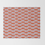 Coastal Fish Retro Pattern in Red Orange and Light Blue Throw Blanket Gallery Image 2