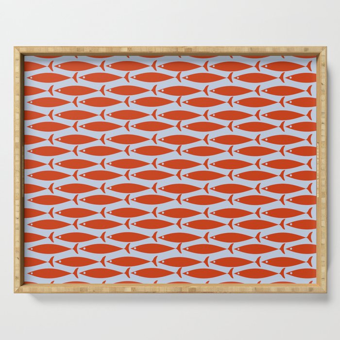 Coastal Fish Retro Pattern in Red Orange and Light Blue Serving Tray Gallery Image 1