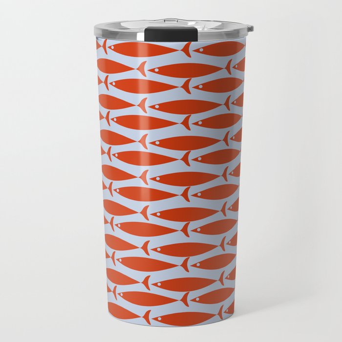 Coastal Fish Retro Pattern in Red Orange and Light Blue Travel Mug Gallery Image 1