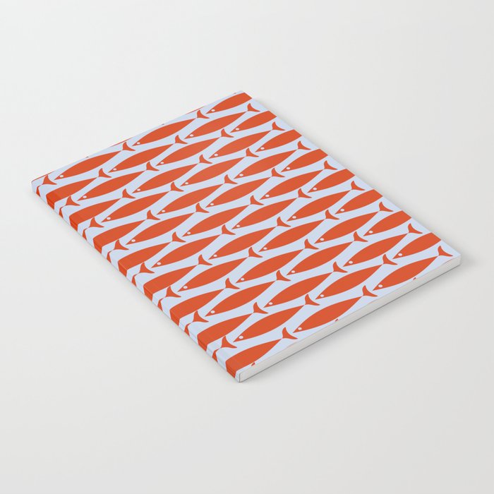 Coastal Fish Retro Pattern in Red Orange and Light Blue Notebook Gallery Image 1
