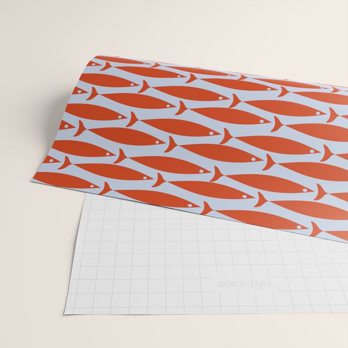 Coastal Fish Retro Pattern in Red Orange and Light Blue Wrapping Paper Gallery Image 2