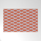 Coastal Fish Retro Pattern in Red Orange and Light Blue Welcome Mat Gallery Image 1