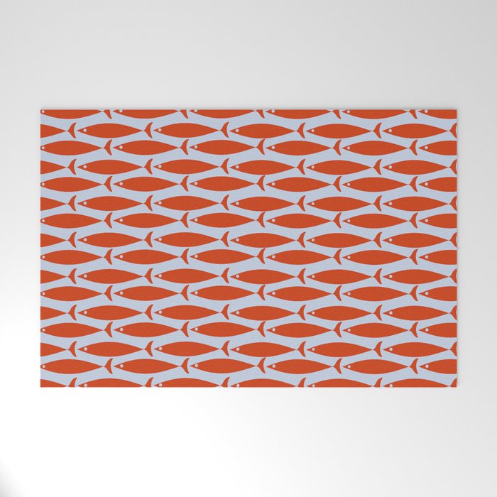Coastal Fish Retro Pattern in Red Orange and Light Blue Welcome Mat Gallery Image 1
