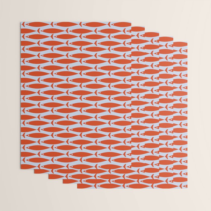 Coastal Fish Retro Pattern in Red Orange and Light Blue Wrapping Paper Gallery Image 3