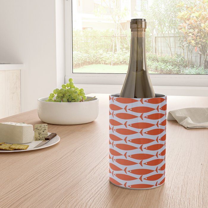 Coastal Fish Retro Pattern in Red Orange and Light Blue Wine Chiller Gallery Image 4