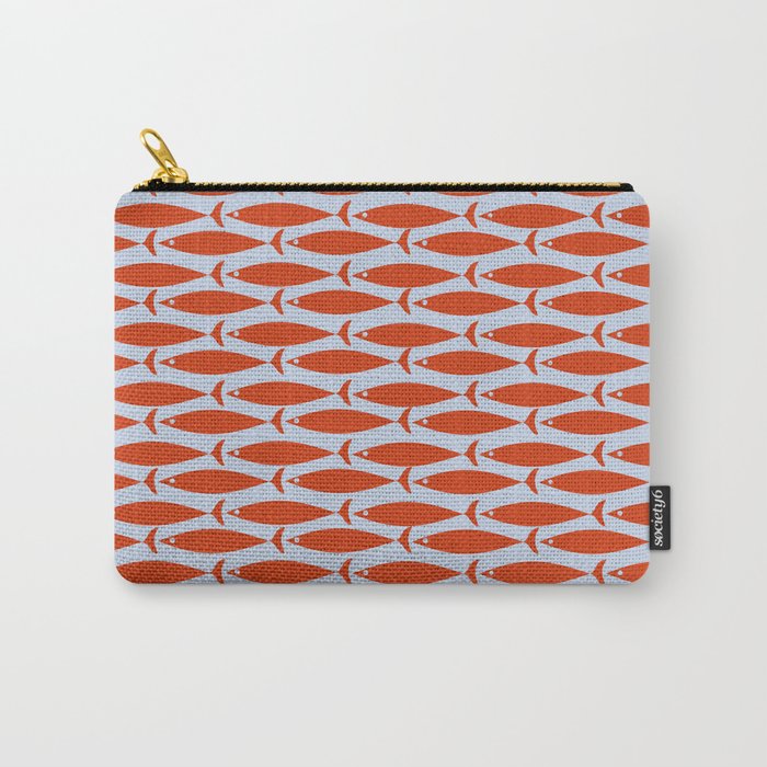 Coastal Fish Retro Pattern in Red Orange and Light Blue Carry All Pouch Gallery Image 1
