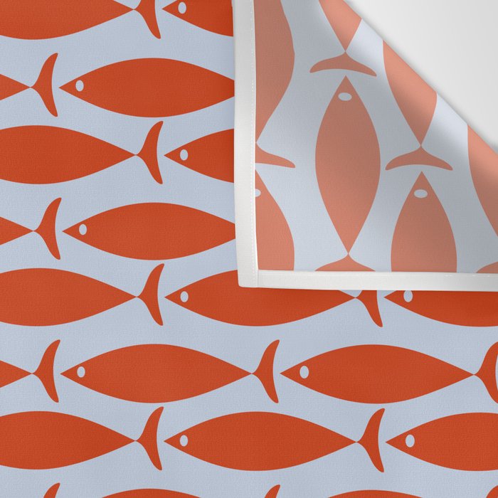 Coastal Fish Retro Pattern in Red Orange and Light Blue Wall Tapestry Gallery Image 3