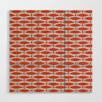 Coastal Fish Retro Pattern in Red Orange and Light Blue Wood Wall Art Gallery Image 1