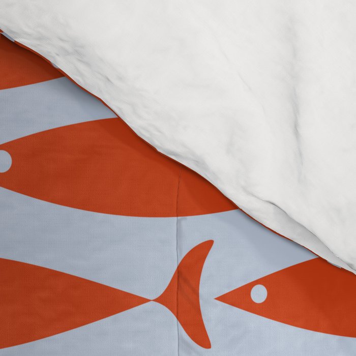 Coastal Fish Retro Pattern in Red Orange and Light Blue Comforter Gallery Image 4