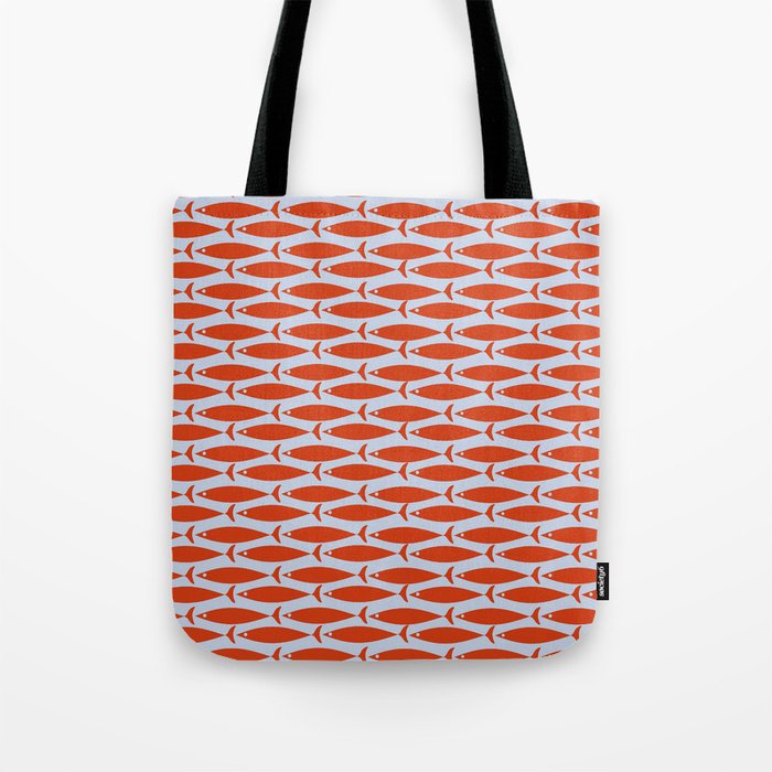 Coastal Fish Retro Pattern in Red Orange and Light Blue Tote Bag Gallery Image 1