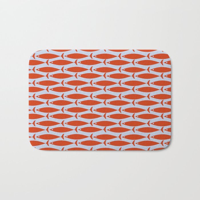 Coastal Fish Retro Pattern in Red Orange and Light Blue Bath Mat Gallery Image 1