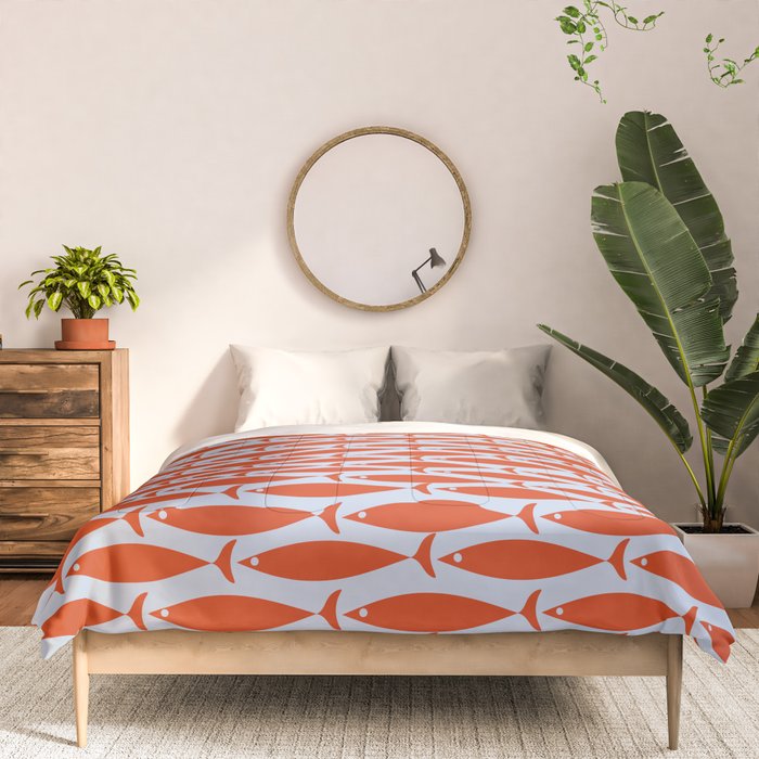 Coastal Fish Retro Pattern in Red Orange and Light Blue Comforter Gallery Image 3