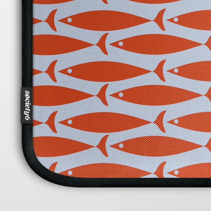 Coastal Fish Retro Pattern in Red Orange and Light Blue Laptop Sleeve Gallery Image 3
