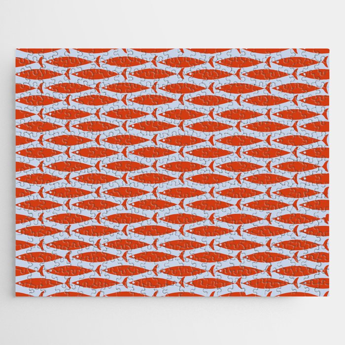 Coastal Fish Retro Pattern in Red Orange and Light Blue Jigsaw Puzzle Gallery Image 1