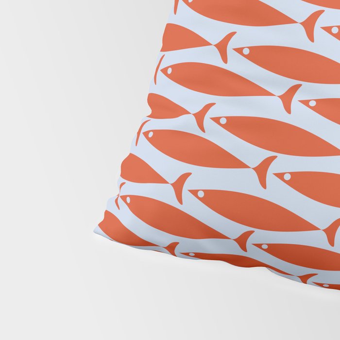 Coastal Fish Retro Pattern in Red Orange and Light Blue Pillow Sham Gallery Image 4