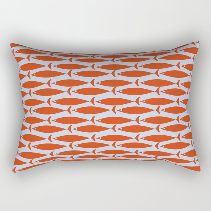 Coastal Fish Retro Pattern in Red Orange and Light Blue Rectangular Pillow Gallery Image 1