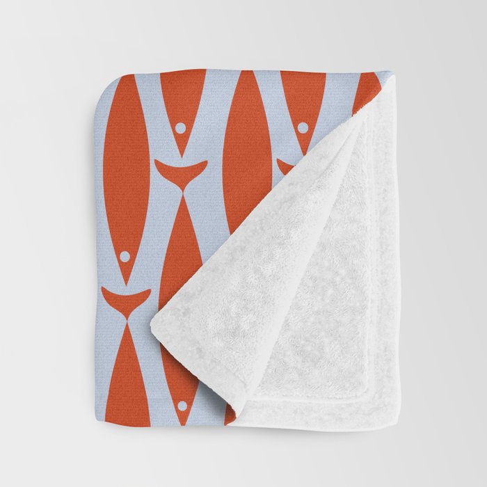 Coastal Fish Retro Pattern in Red Orange and Light Blue Throw Blanket Gallery Image 3