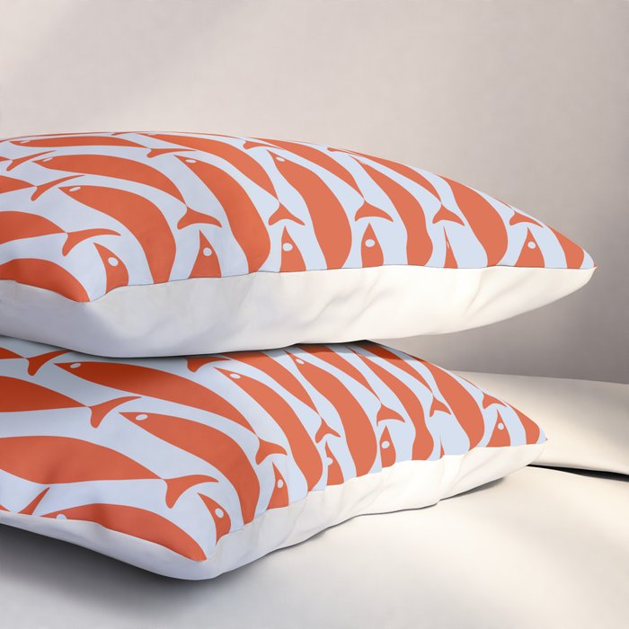 Coastal Fish Retro Pattern in Red Orange and Light Blue Pillow Sham Gallery Image 3