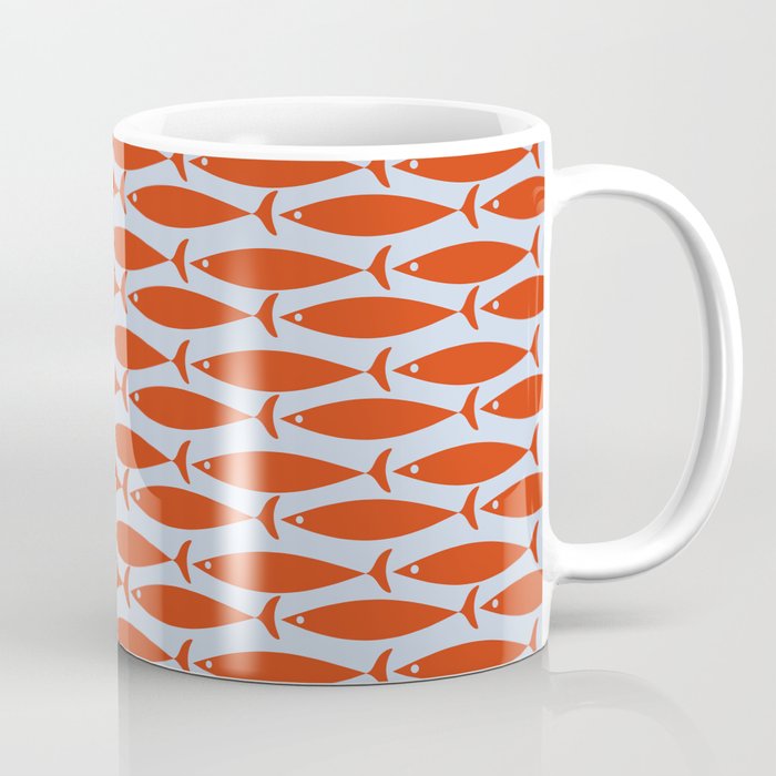 Coastal Fish Retro Pattern in Red Orange and Light Blue Coffee Mug Gallery Image 1