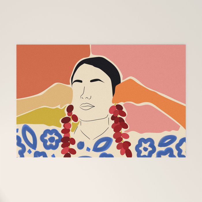 Trends, Bohemian Abstract Matisse Woman, Fashion Grapes Eclectic Illustration, Colorful Boho Contemporary Modern  Welcome Mat Gallery Image 1