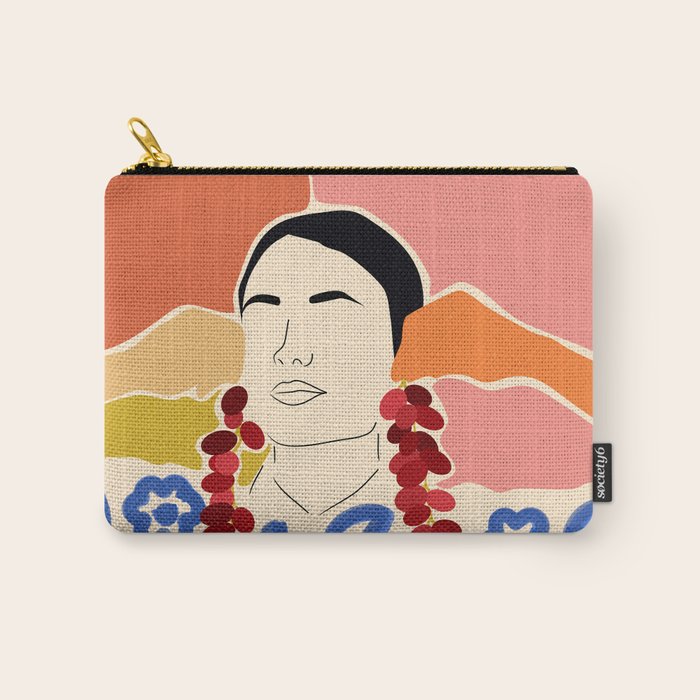 Trends, Bohemian Abstract Matisse Woman, Fashion Grapes Eclectic Illustration, Colorful Boho Contemporary Modern  Carry All Pouch Gallery Image 1