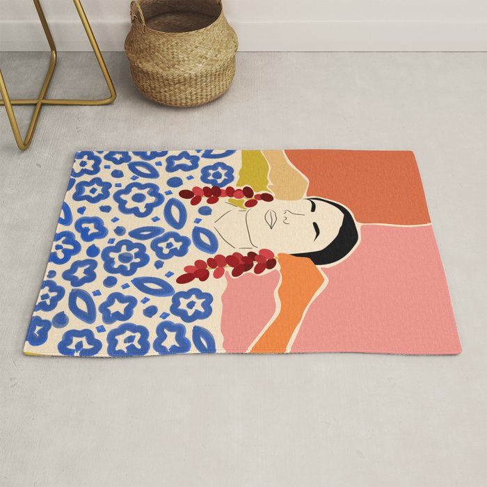 Trends, Bohemian Abstract Matisse Woman, Fashion Grapes Eclectic Illustration, Colorful Boho Contemporary Modern  Rug Gallery Image 1