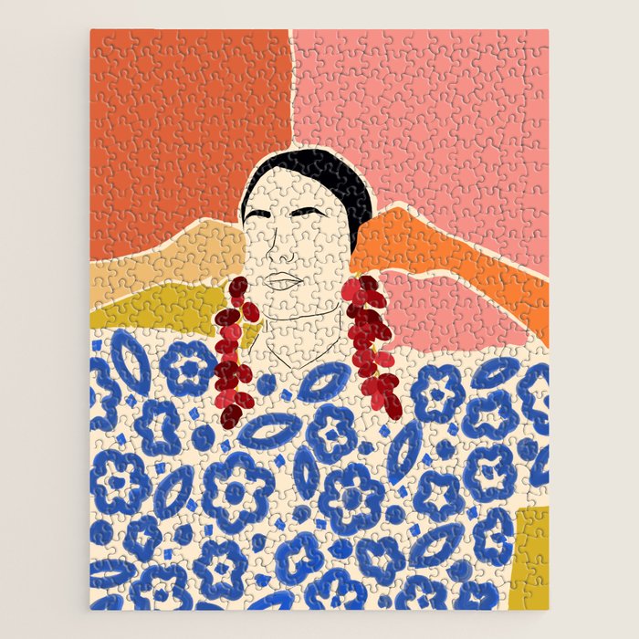 Trends, Bohemian Abstract Matisse Woman, Fashion Grapes Eclectic Illustration, Colorful Boho Contemporary Modern  Jigsaw Puzzle Gallery Image 1