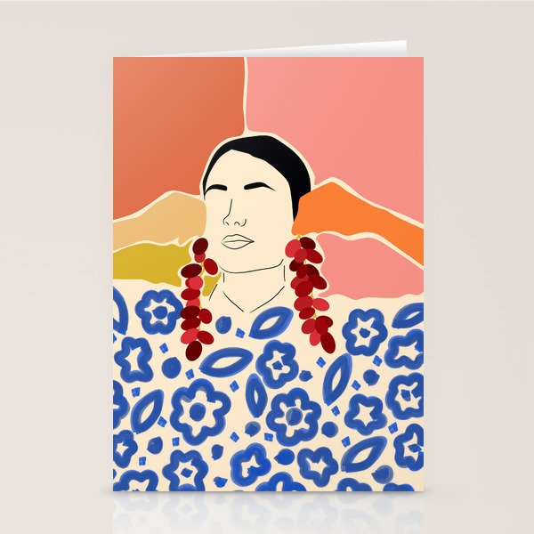 Trends, Bohemian Abstract Matisse Woman, Fashion Grapes Eclectic Illustration, Colorful Boho Contemporary Modern  Stationery Card Gallery Image 2