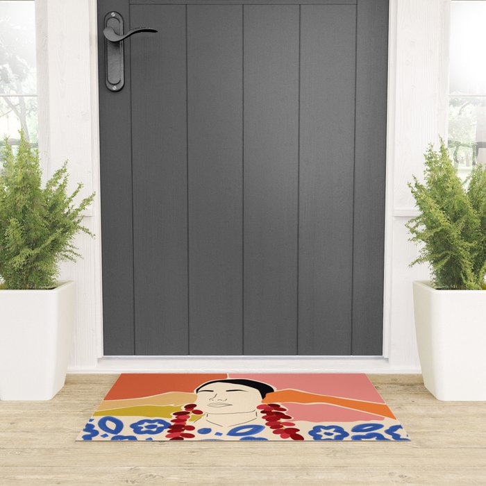 Trends, Bohemian Abstract Matisse Woman, Fashion Grapes Eclectic Illustration, Colorful Boho Contemporary Modern  Welcome Mat Gallery Image 3