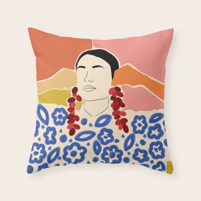 Trends, Bohemian Abstract Matisse Woman, Fashion Grapes Eclectic Illustration, Colorful Boho Contemporary Modern  Throw Pillow Gallery Image 6