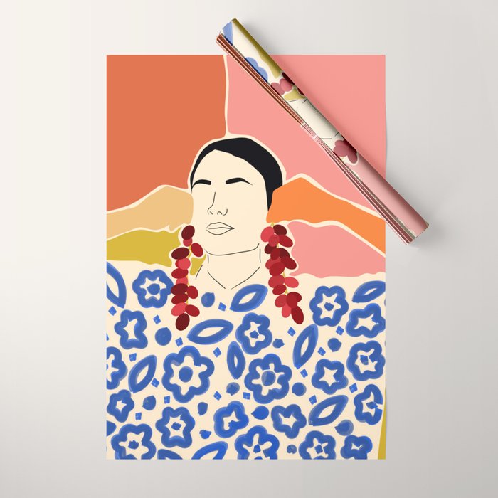 Trends, Bohemian Abstract Matisse Woman, Fashion Grapes Eclectic Illustration, Colorful Boho Contemporary Modern  Wrapping Paper Gallery Image 1