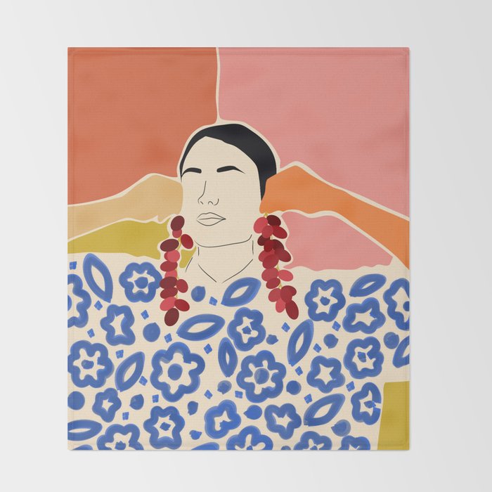 Trends, Bohemian Abstract Matisse Woman, Fashion Grapes Eclectic Illustration, Colorful Boho Contemporary Modern  Throw Blanket Gallery Image 2