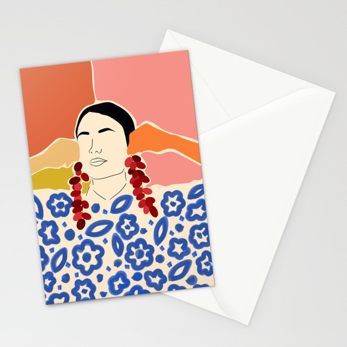 Trends, Bohemian Abstract Matisse Woman, Fashion Grapes Eclectic Illustration, Colorful Boho Contemporary Modern  Stationery Card Gallery Image 2