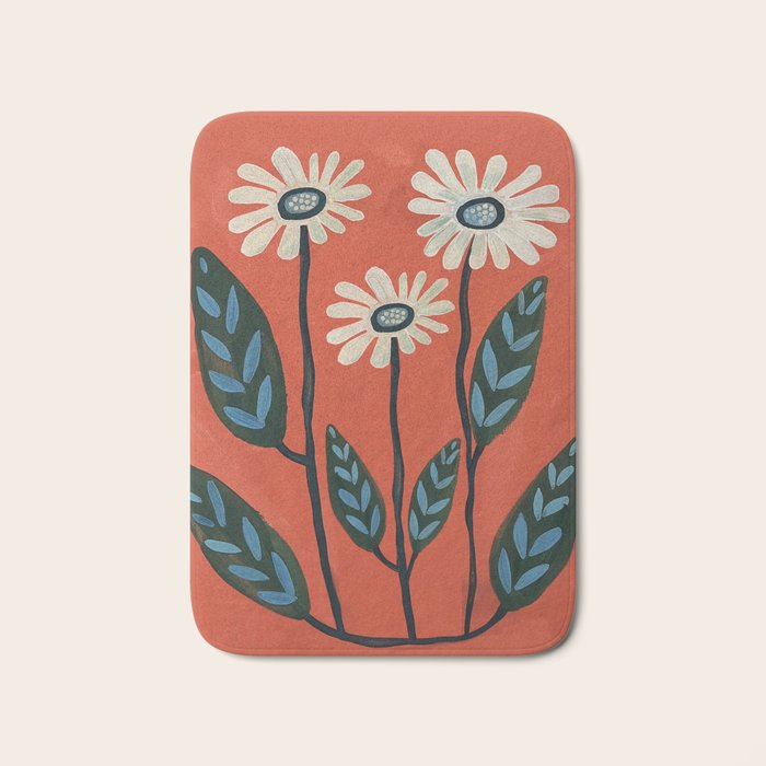 Terracotta Abstract Daisy Flowers Bath Mat Gallery Image 1