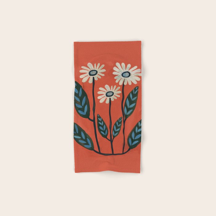 Terracotta Abstract Daisy Flowers Bath Towel Gallery Image 1