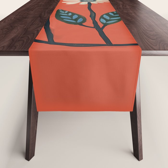 Terracotta Abstract Daisy Flowers Table Runner Gallery Image 1