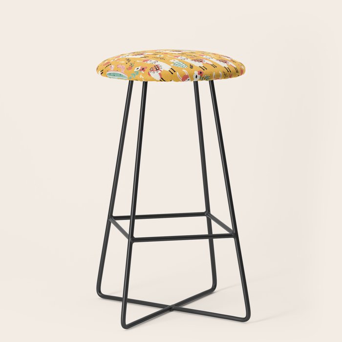 White Llama with flowers Stool Gallery Image 1