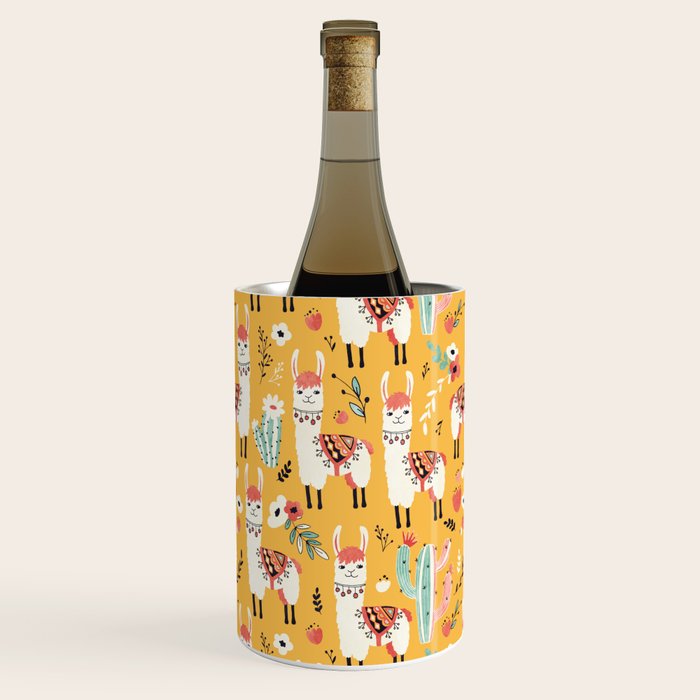 White Llama with flowers Wine Chiller Gallery Image 1