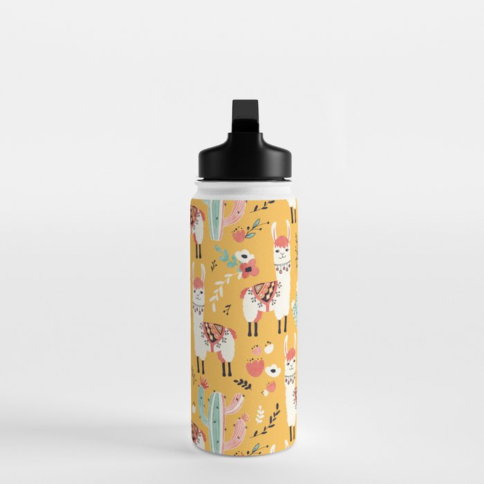 White Llama with flowers Water Bottle Gallery Image 3