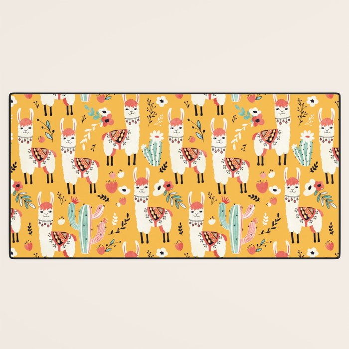 White Llama with flowers Desk Mat Gallery Image 3