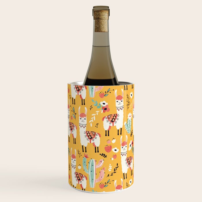 White Llama with flowers Wine Chiller Gallery Image 2