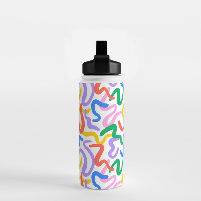 Fun colorful abstract line doodle pattern Water Bottle Gallery Image 2