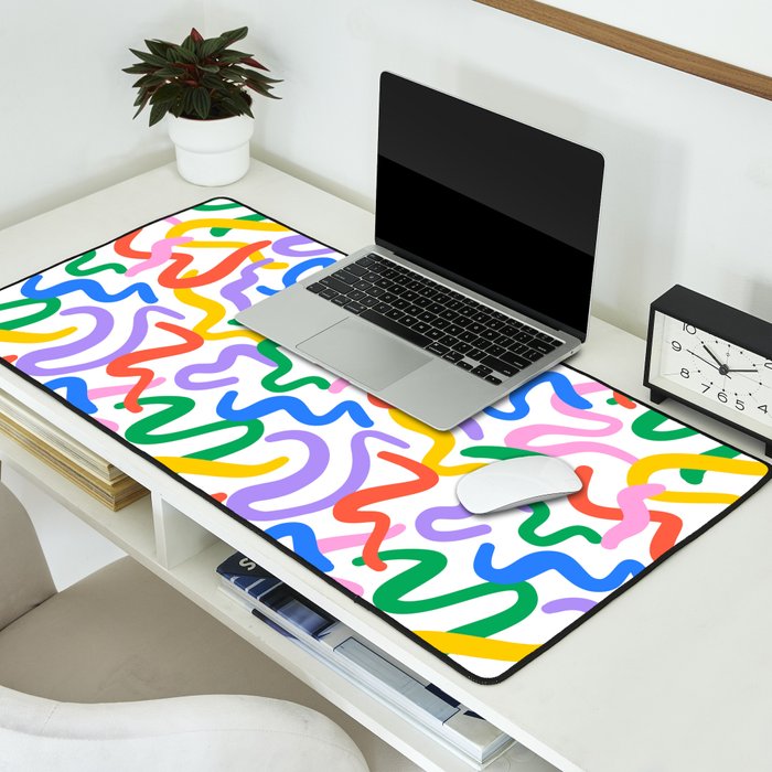 Fun colorful abstract line doodle pattern Desk Mat Gallery Image 2