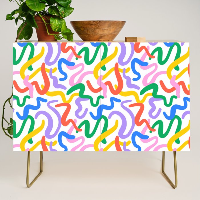 Fun colorful abstract line doodle pattern Credenza Gallery Image 1