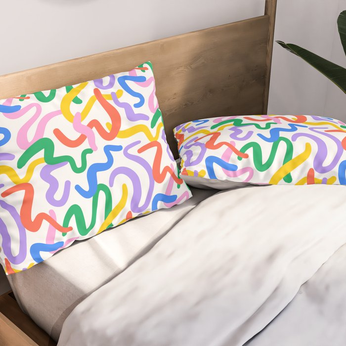 Fun colorful abstract line doodle pattern Pillow Sham Gallery Image 2