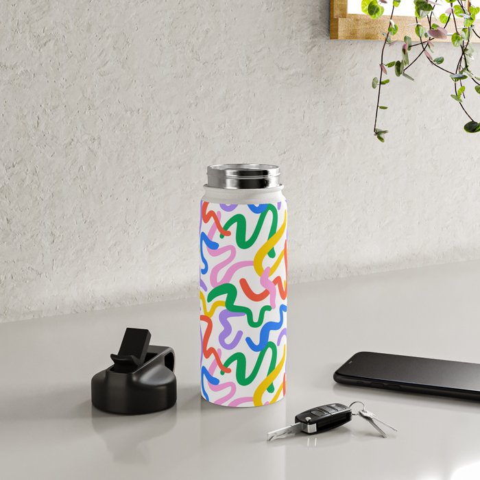 Fun colorful abstract line doodle pattern Water Bottle Gallery Image 4